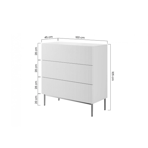 Komoda z szufladami Nicole 100 cm - biały mat / czarne nóżki